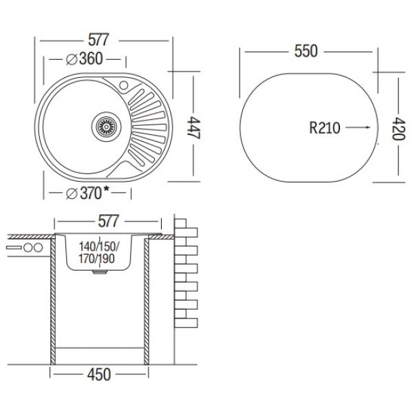 картинка Мойка для кухни Ukinox FAD 577 GT (0,6) L сатин 