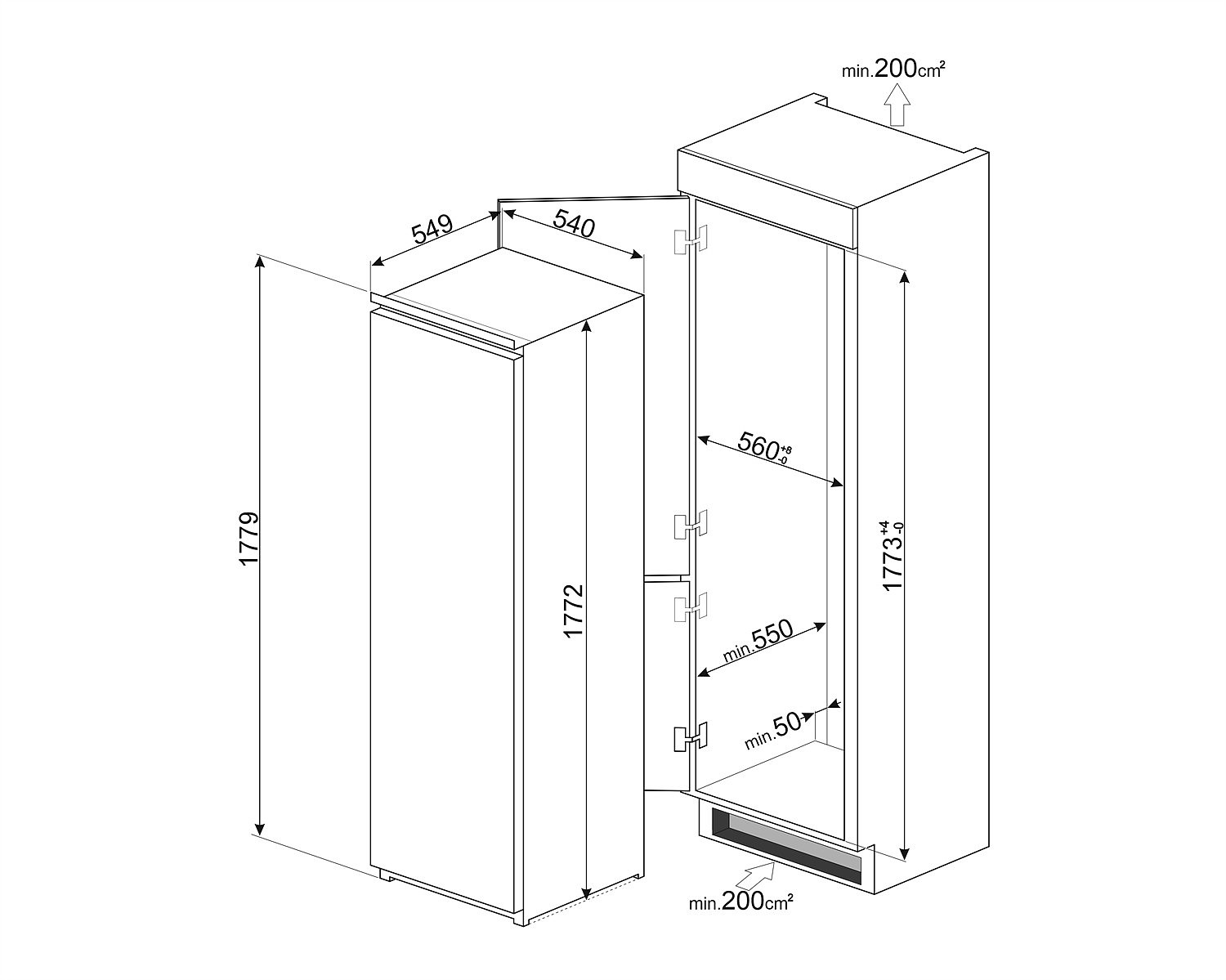 картинка Встраиваемый холодильник Smeg S8L1743E 