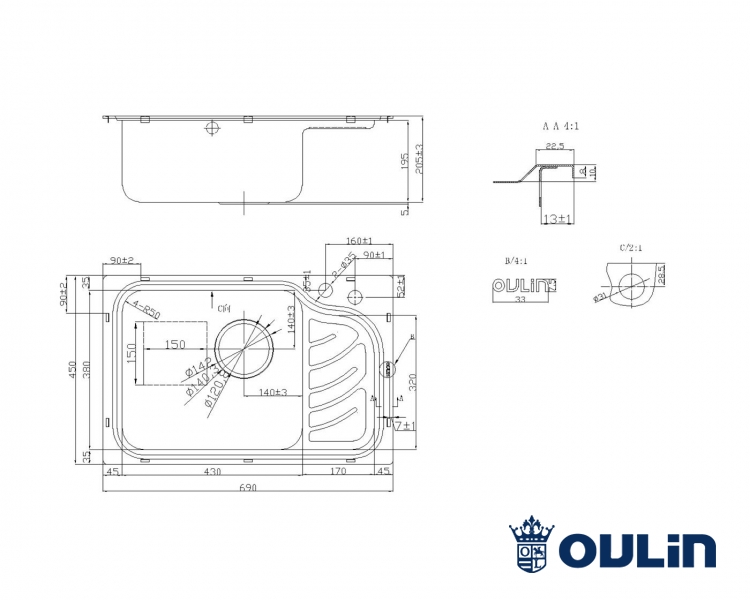 картинка Мойка для кухни Oulin OL-327L 