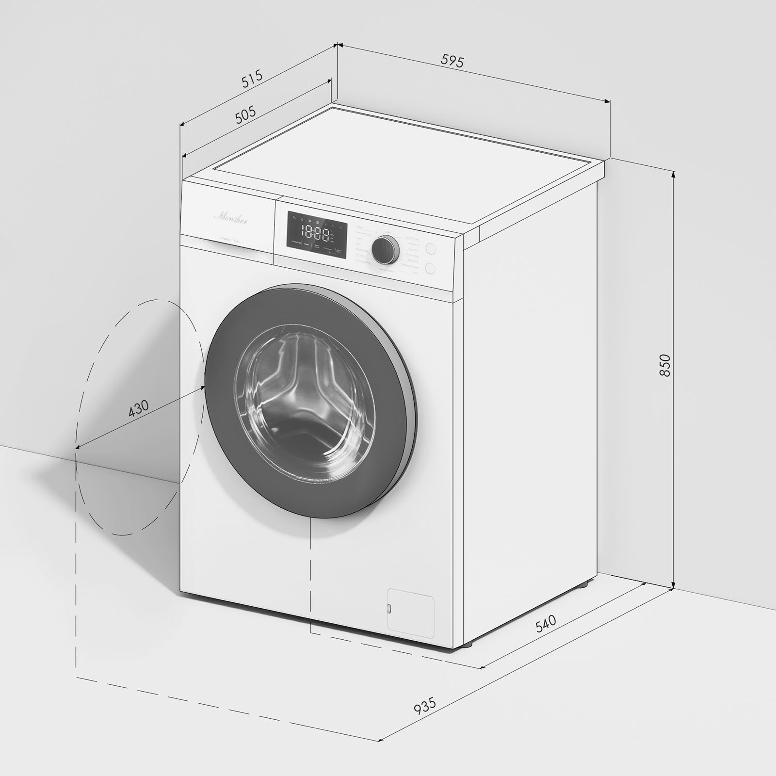 картинка Стиральная машина с паром Monsher MWM 500 BLANC 