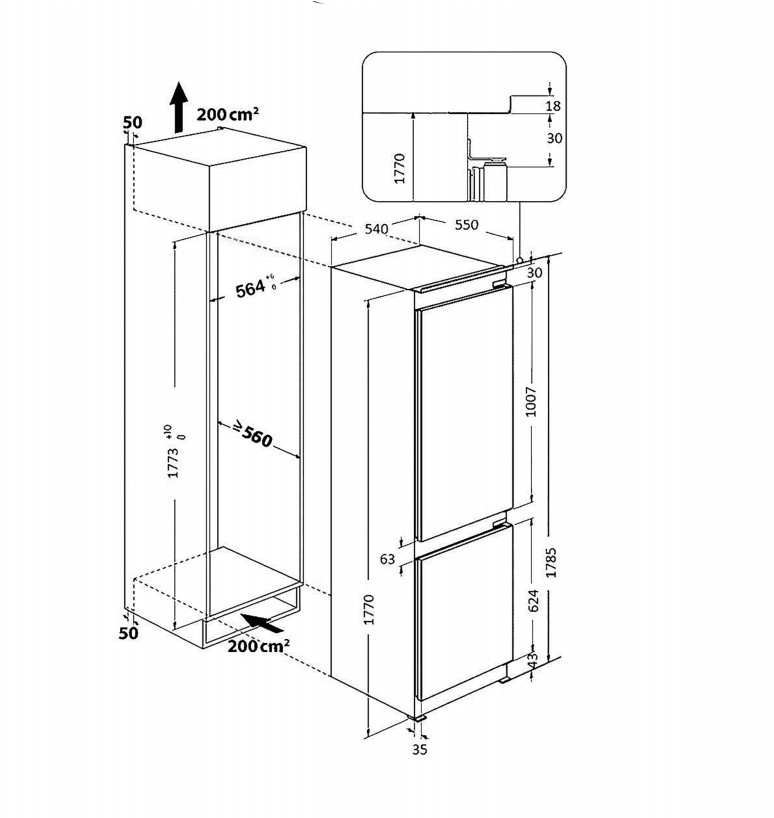 картинка Встраиваемый холодильник Weissgauff WRKI 178 Total NoFrost 