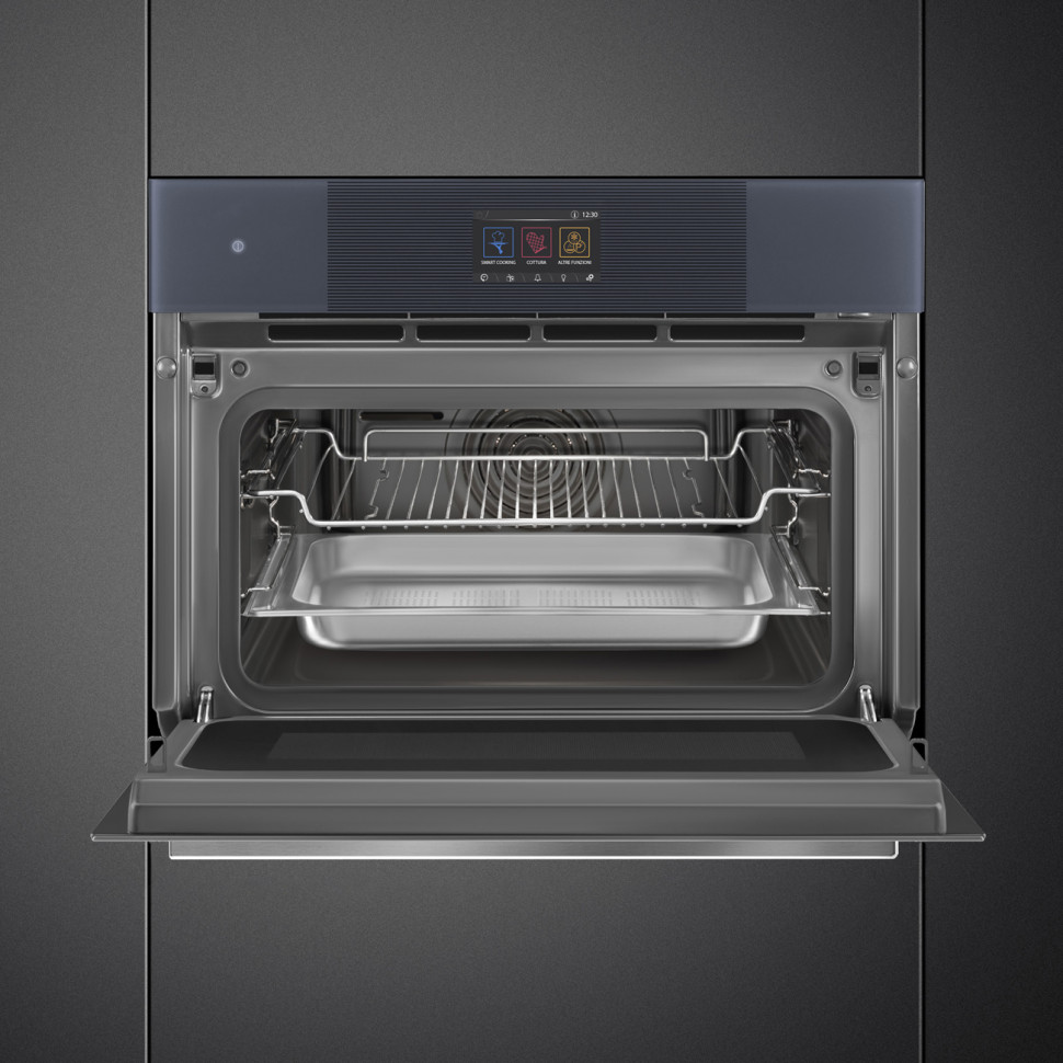 картинка Электрический духовой шкаф  с функцией СВЧ и пароварки Smeg SO4104APG 