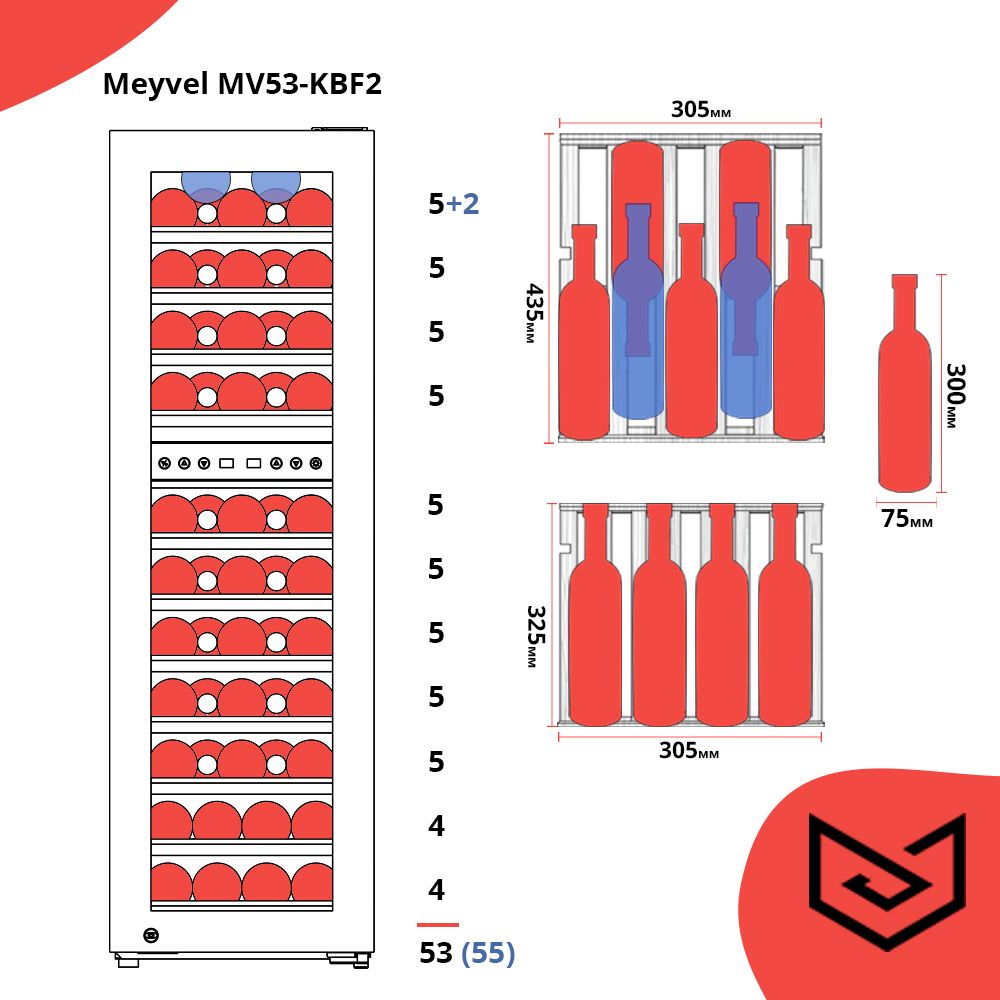 картинка Отдельностоящий винный шкаф Meyvel MV53-KBF2 