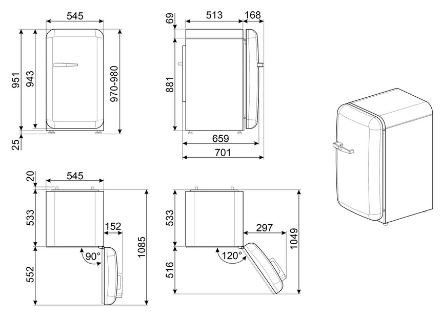 картинка Отдельностоящий холодильник Smeg FAB10RWH5 