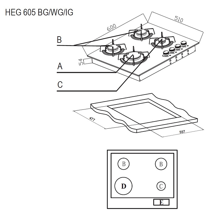 картинка Варочная панель Evelux HEG 605 BG 