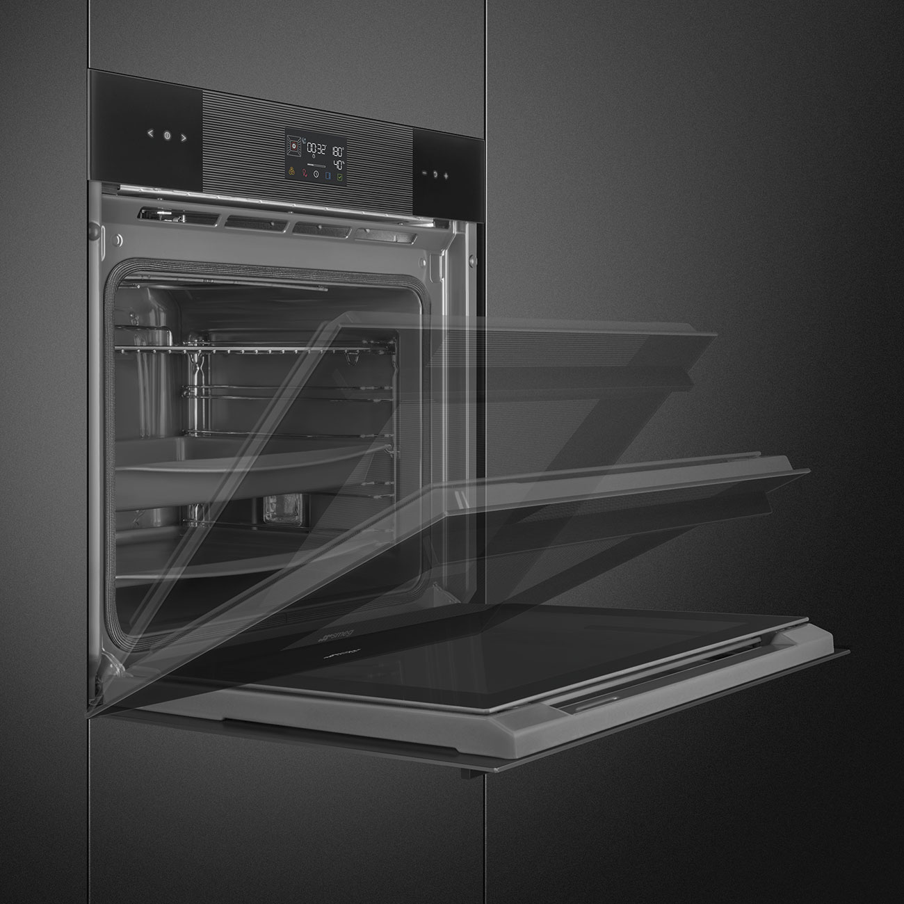 картинка Электрический духовой шкаф с функцией пара Smeg SOP6102S2PB3 стекло Deep Black 