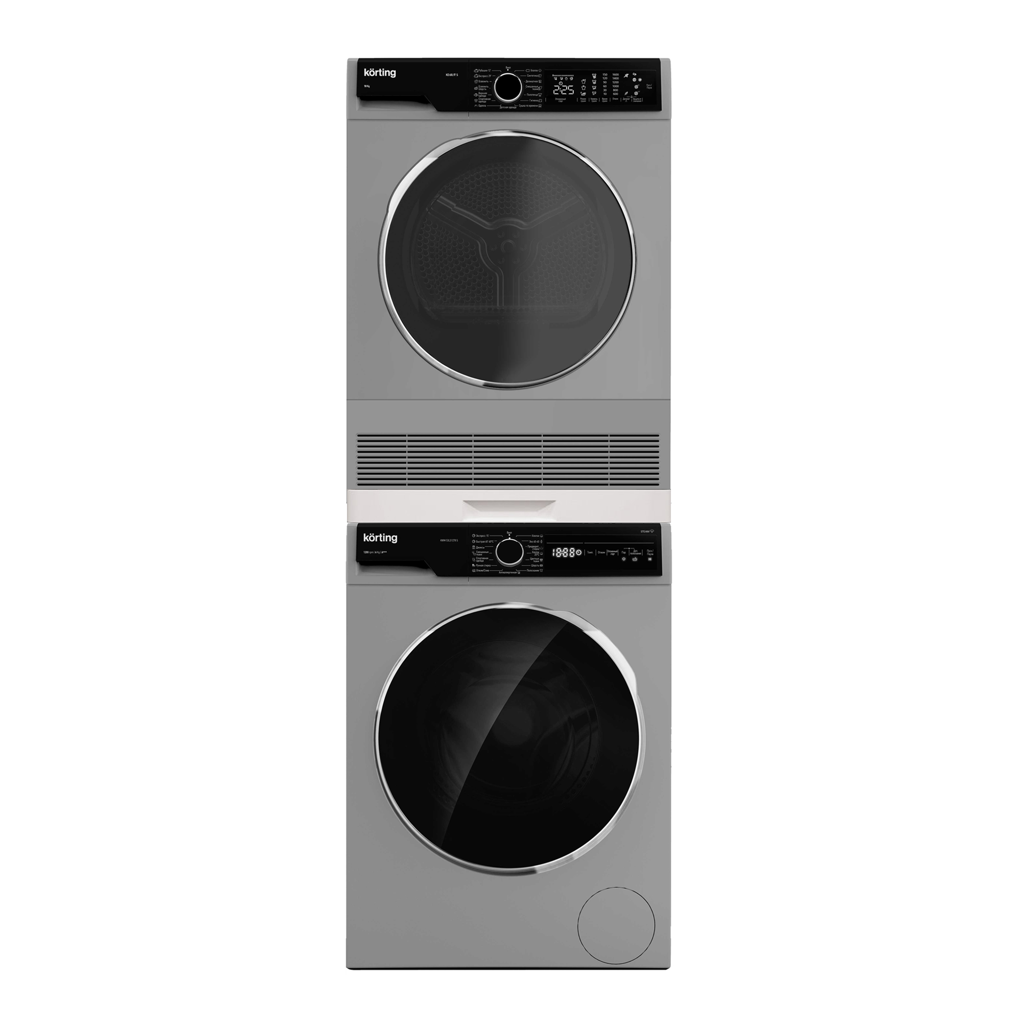 картинка Комплект Korting Сушильная машина KD 60L97 S + Стиральная машина KWM 53LS1278 S + Соединитель 