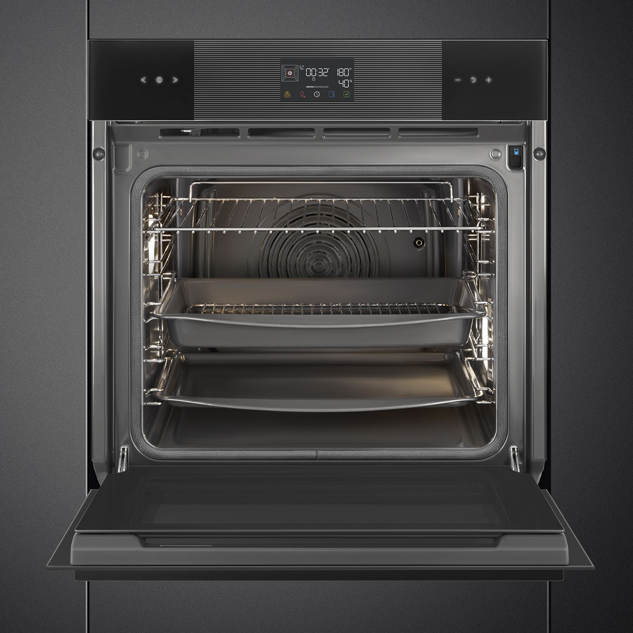 картинка Электрический духовой шкаф с функцией пара Smeg SOP6102S2PB3 стекло Deep Black 