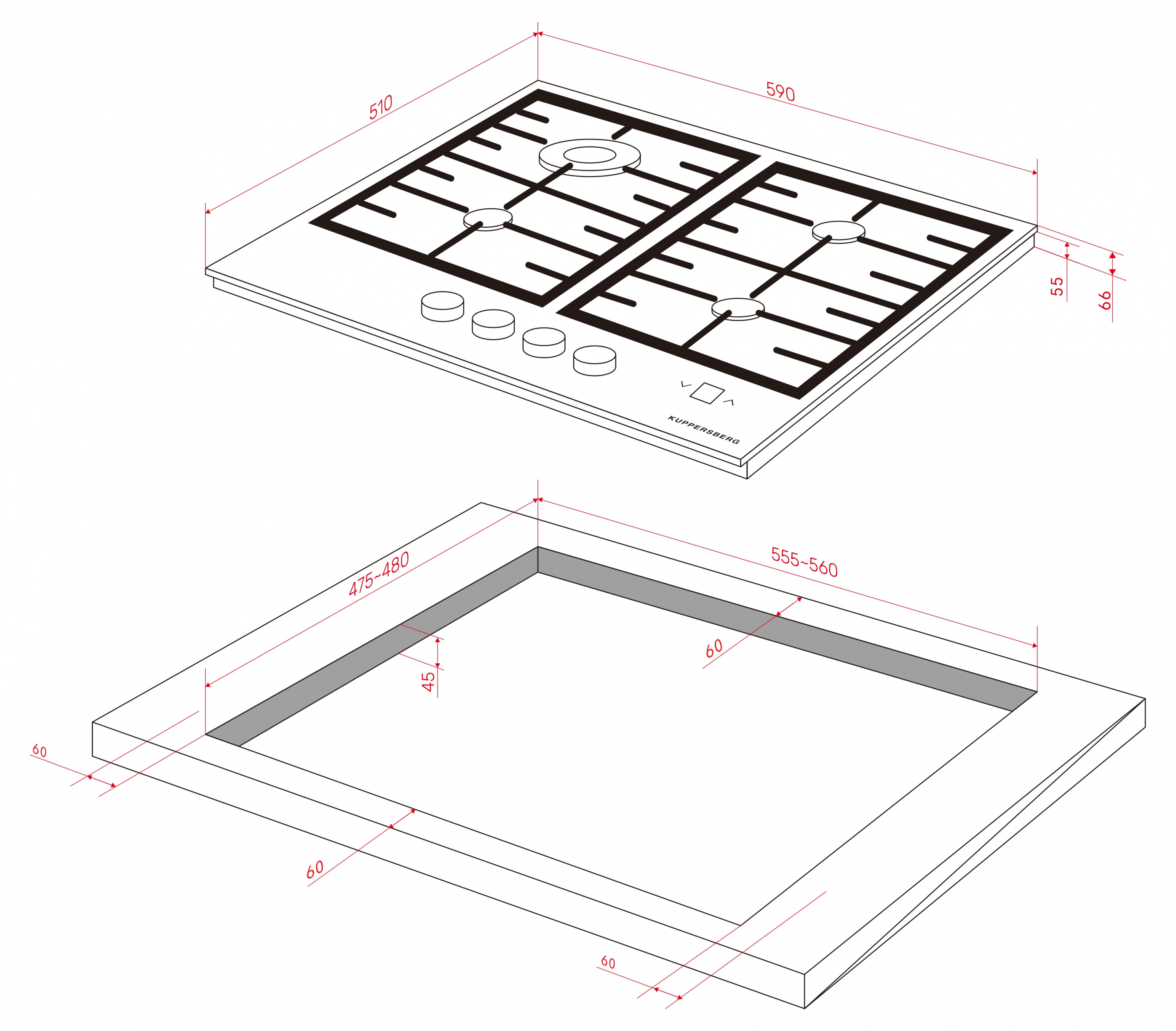 картинка Газовая варочная панель Kuppersberg FG 68 B 