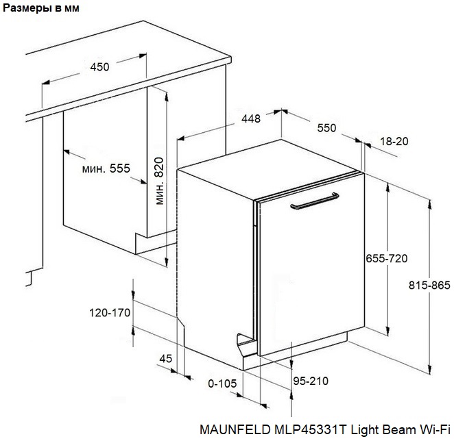 картинка Посудомоечная машина Maunfeld MLP45331T Light Beam Wi-Fi 