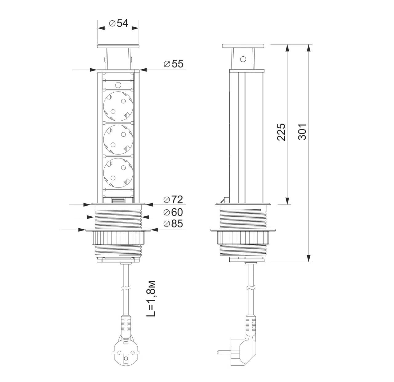 картинка |Discount| Встраиваемая розетка GLS 3X16 EURO черный 