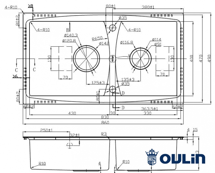 картинка Мойка для кухни Oulin OL-S8203 
