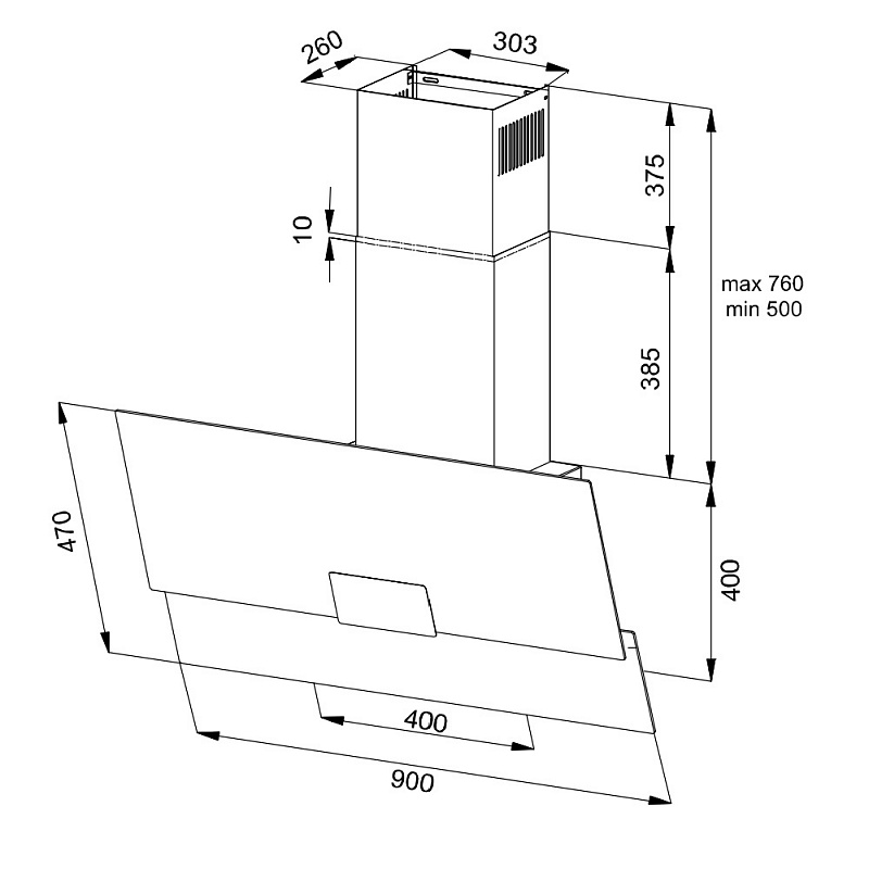 картинка Кухонная вытяжка наклонная Korting KHC 96373 BXGN 