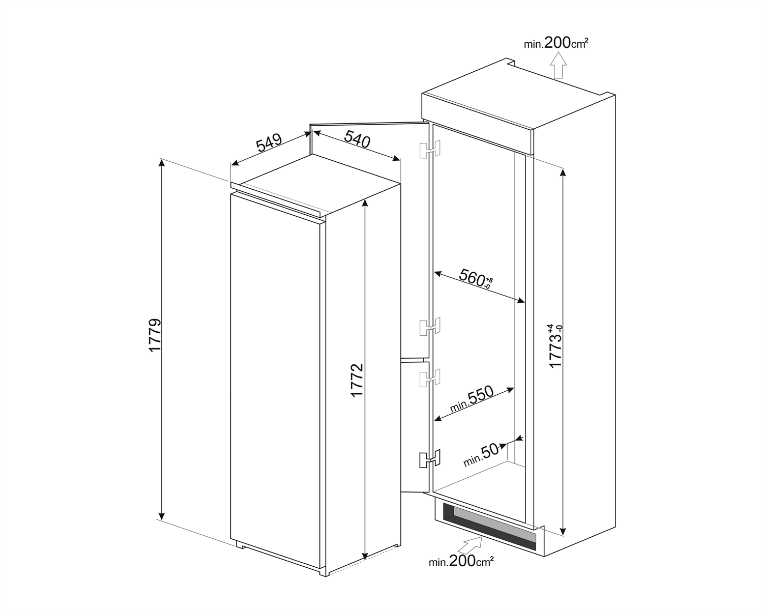 картинка Морозильная камера вертикальная Smeg S8F174NE однокамерный 