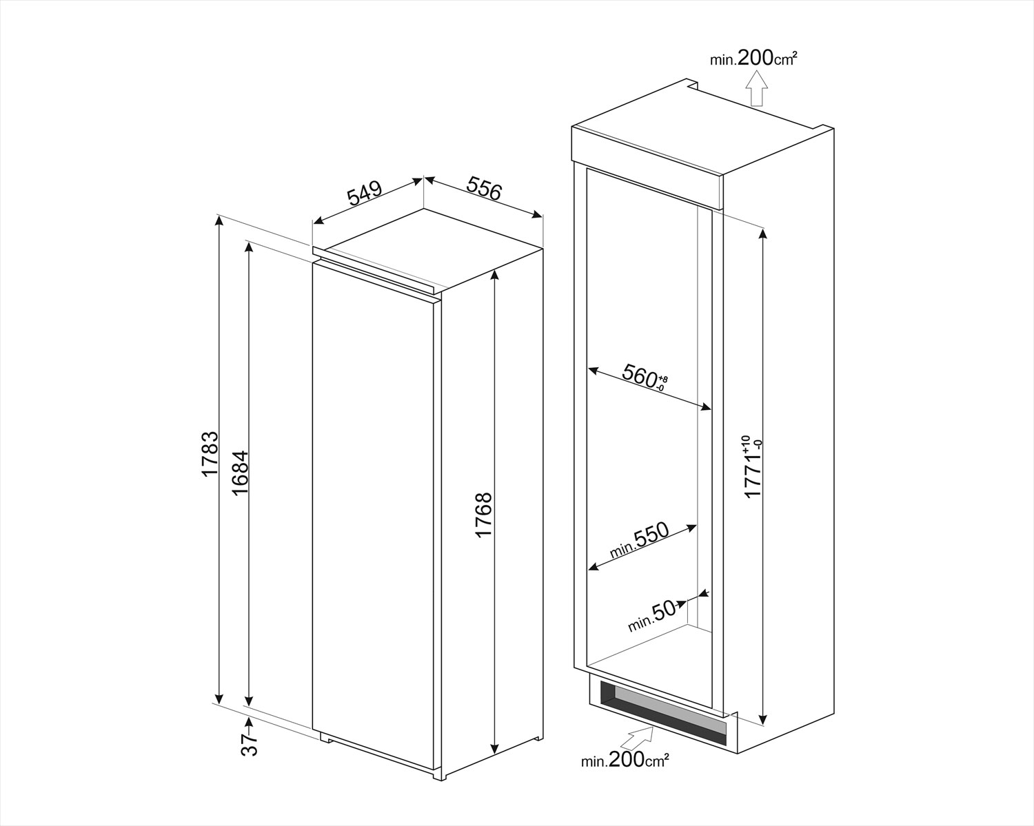 картинка Встраиваемый холодильник Smeg S8L174D3E 