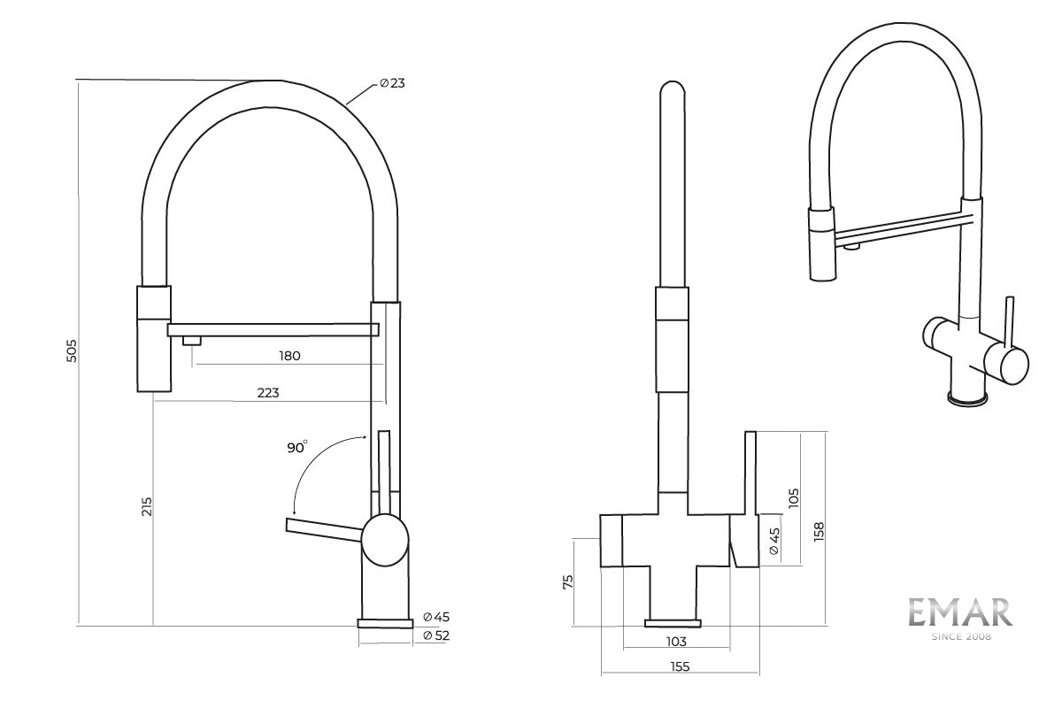 картинка Смеситель Emar ЕС - 7024WHT PVD DARK графит  