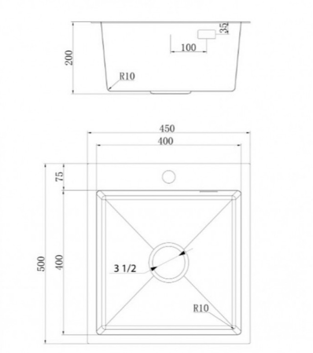 картинка Мойка для кухни Ukinox ПРАКТИКА PRB450.500 -GT10C 0CW & S с выпуском 