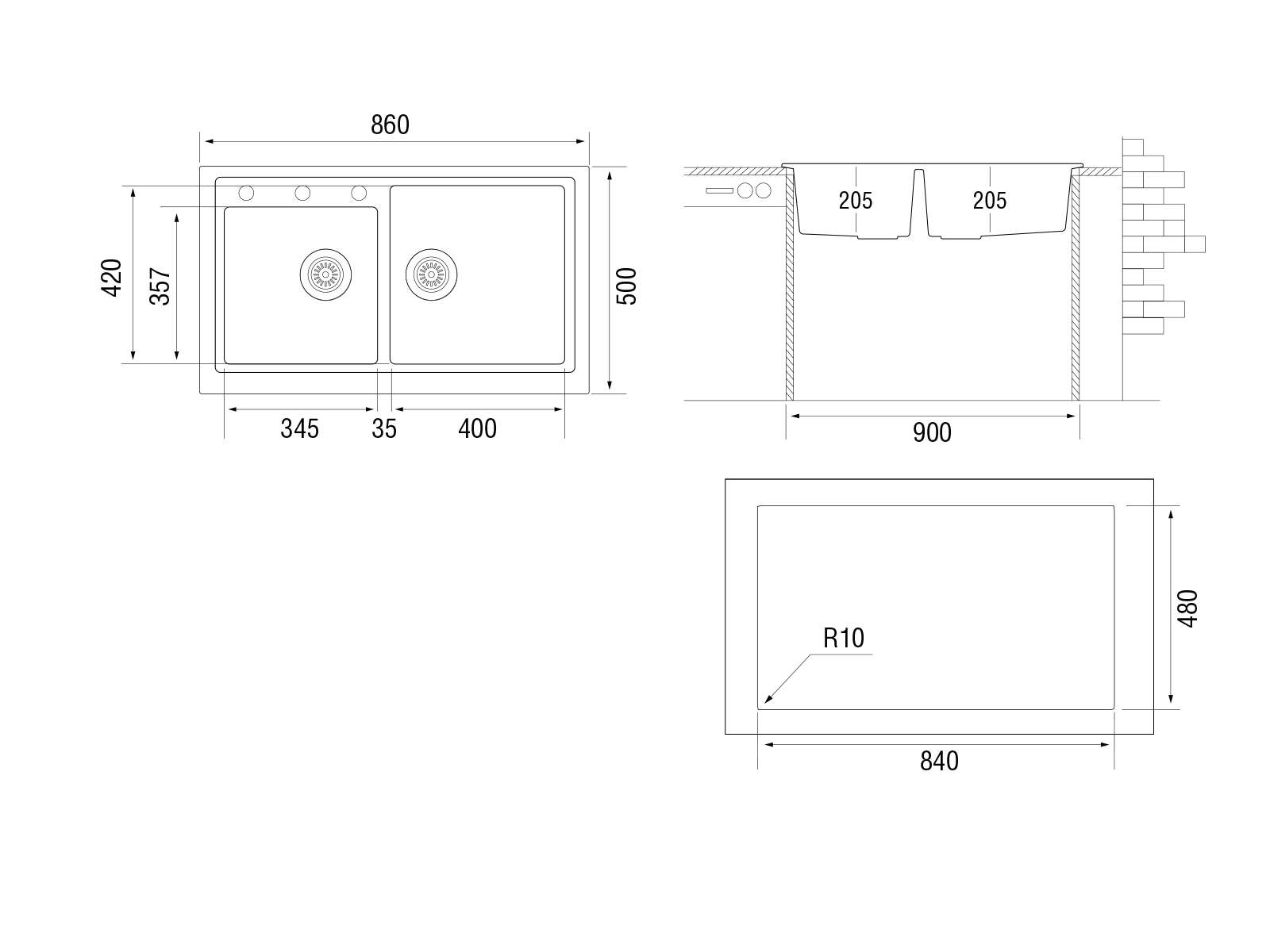 картинка Мойка Longran CLASSIC CLS 860.500 20 