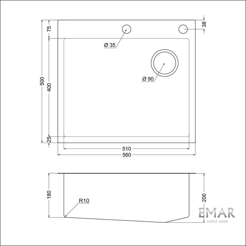 картинка Кухонная мойка Emar EMB-560(TOP) PVD Nano Satin 