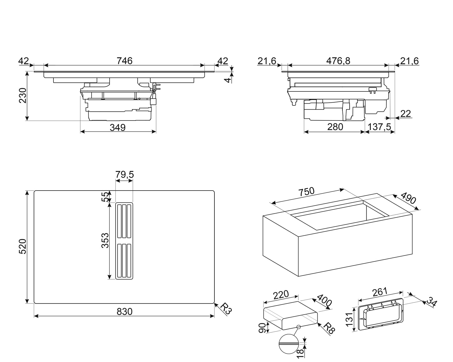 картинка Варочная панель с вытяжкой Smeg HOBD482D2 черный 