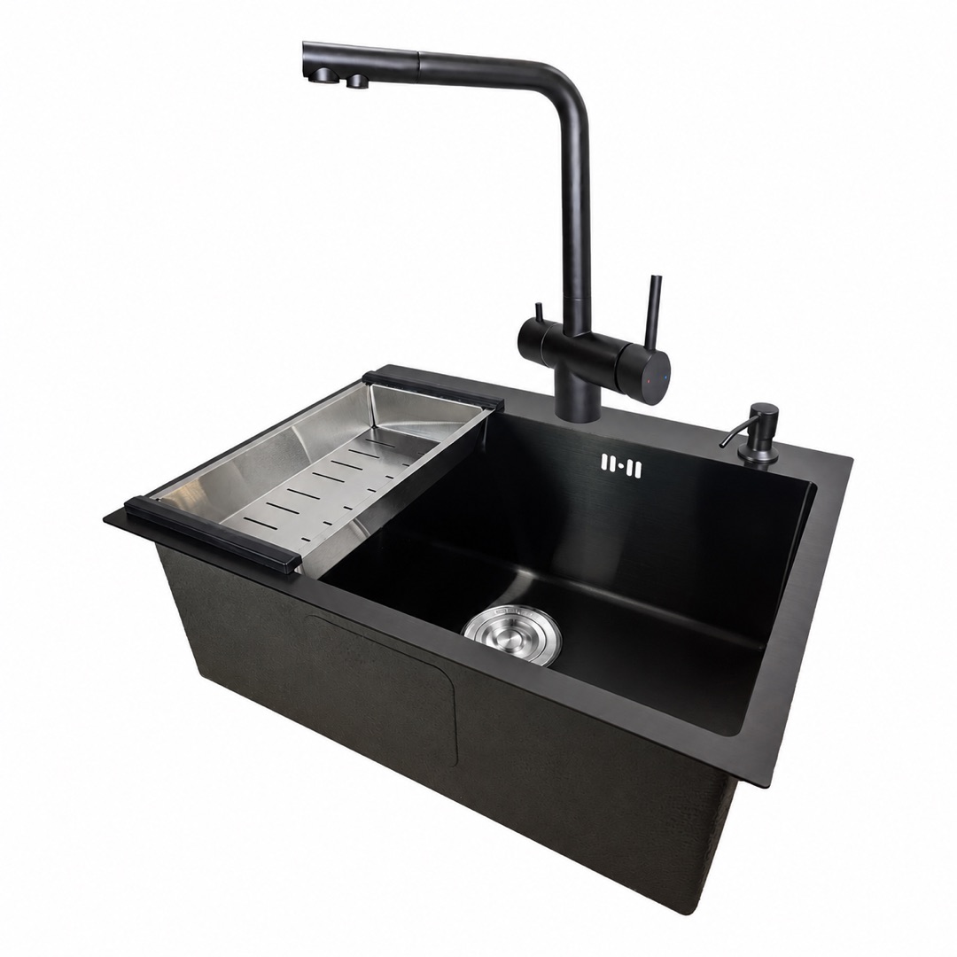 картинка Комплект мойка и смеситель Gerda 6045 G+SM.Black 