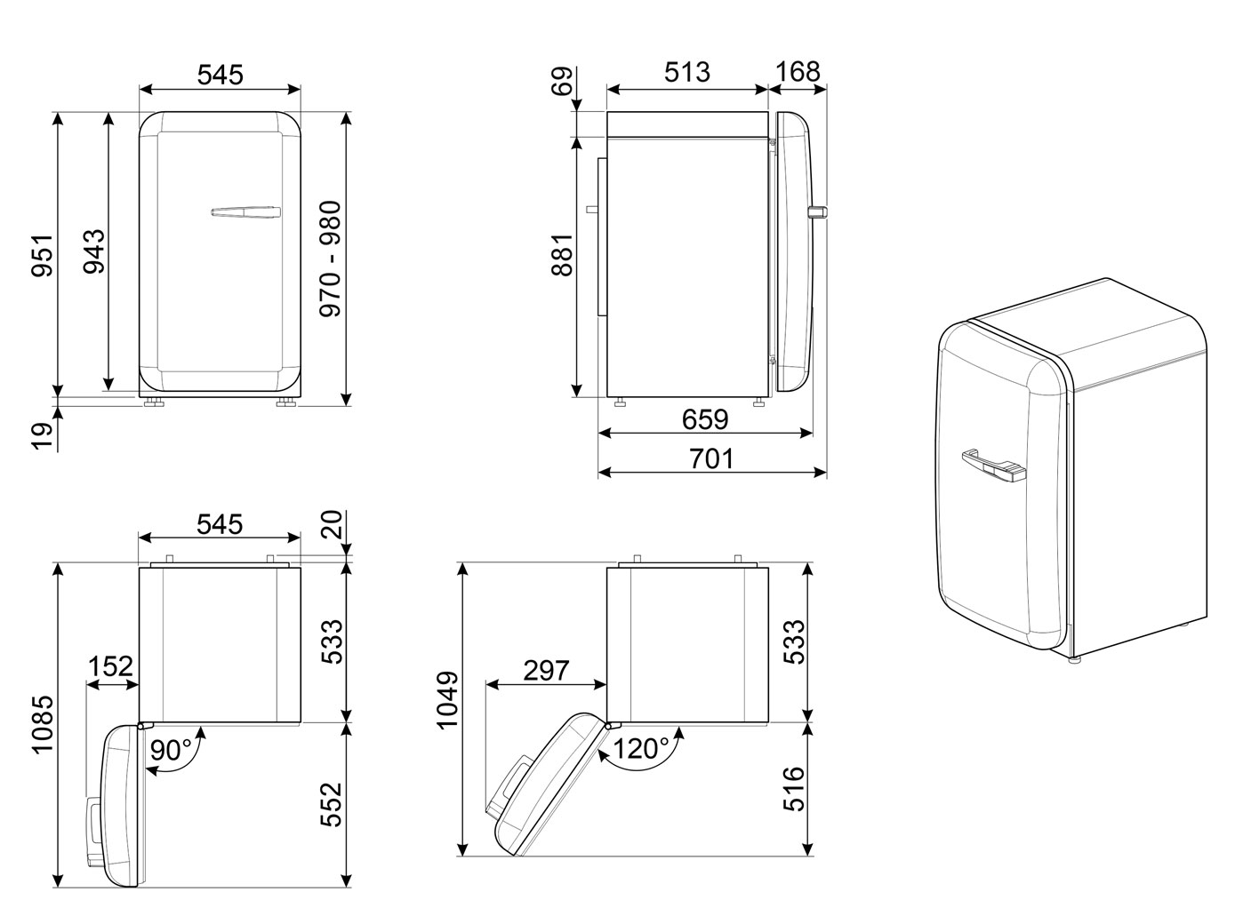 картинка Отдельностоящий холодильник Smeg FAB10LCR5 