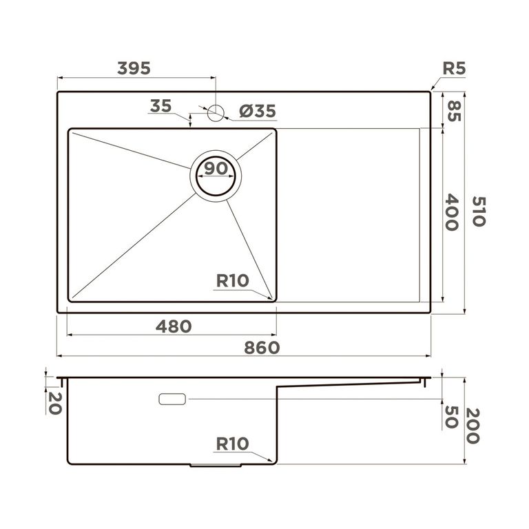 картинка Мойка Omoikiri AKISAME 86-LG-L SIDE 