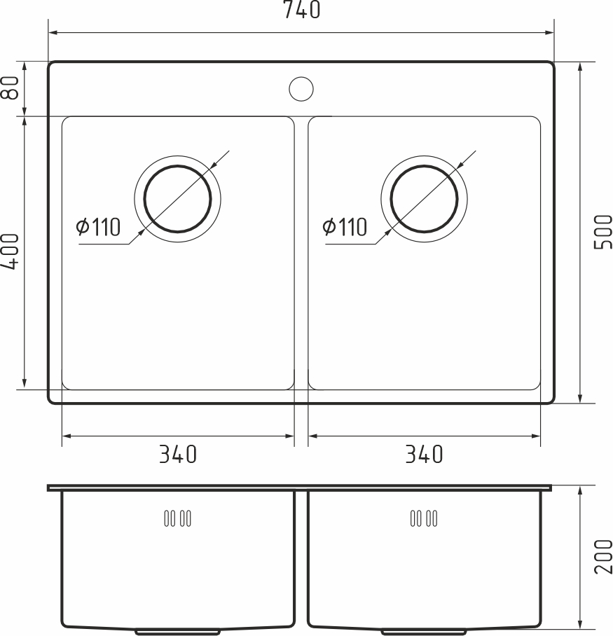 картинка Мойка для кухни Rivelato Rinox 7450 2В PVD black  картинка Мойка для кухни Rivelato Rinox 7450 2В PVD black