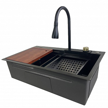 картинка Комплект Gerda Black 7546 (мойка, смеситель, корзина, доска) 