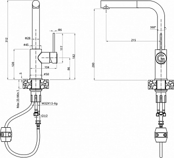 картинка Смеситель Rivelato Albano 1573503 nero/oro 