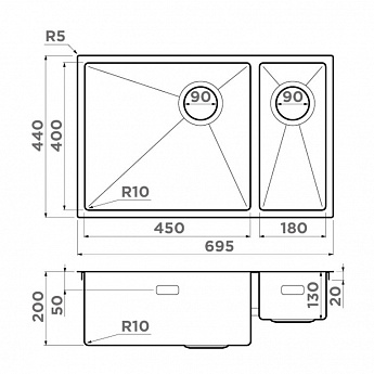 картинка Мойка Omoikiri TAKI 69-2-U/IF-LG-L SIDE 
