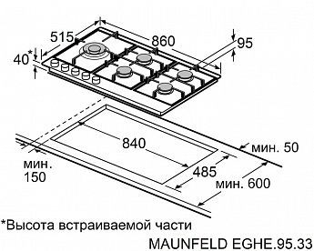 картинка Газовая варочная панель Maunfeld EGHE.95.33CB/G черный 