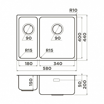 картинка Мойка Omoikiri TADZAVA 58-2-U/I-IN-R ULTRA 15 