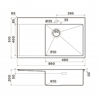 картинка Кухонная мойка Omoikiri AKISAME 86 SIDE-R IN 