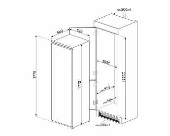 картинка Морозильная камера вертикальная Smeg S8F174NE однокамерный 