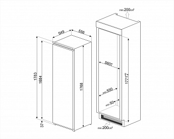 картинка Встраиваемый холодильник Smeg S8L174D3E 