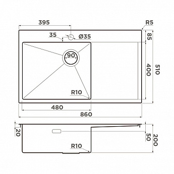 картинка Мойка Omoikiri AKISAME 86-LG-L SIDE 